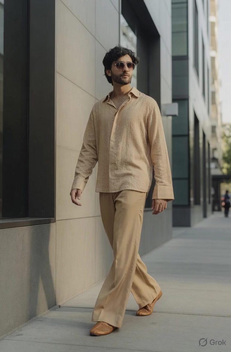 camel Silk Stripes Men Shirt