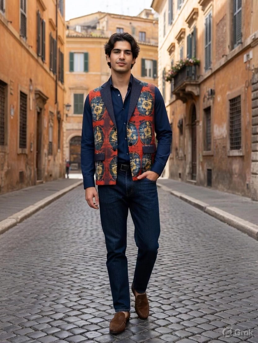 Red oval Printed Waistcoat