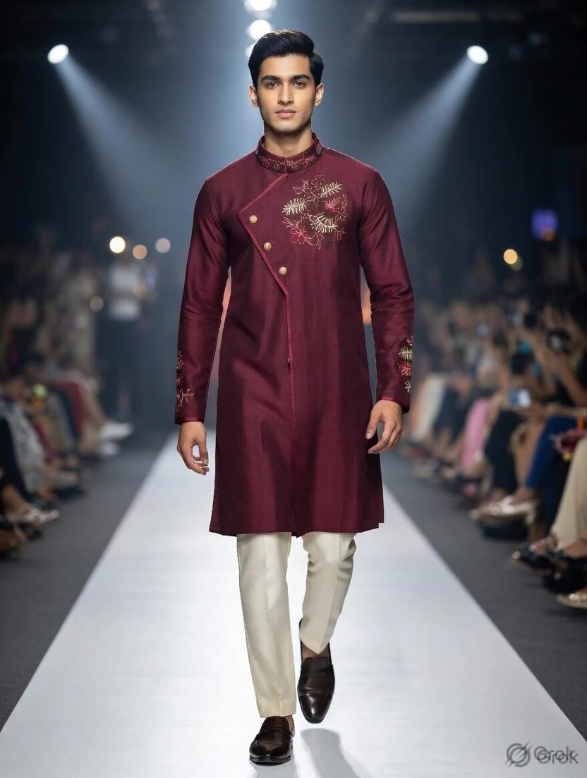 Maroon Embroidered Kurta