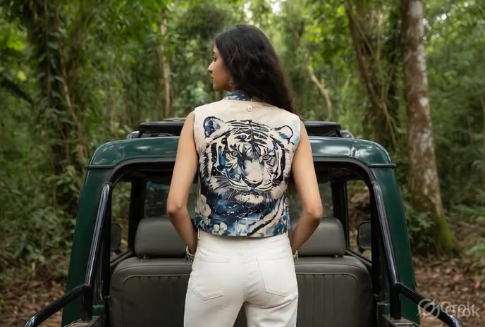 Tiger Embroidered Crop Shirt