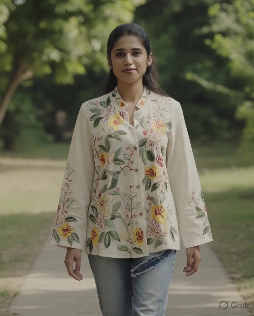 Yellow Floral Embroidered Shirt