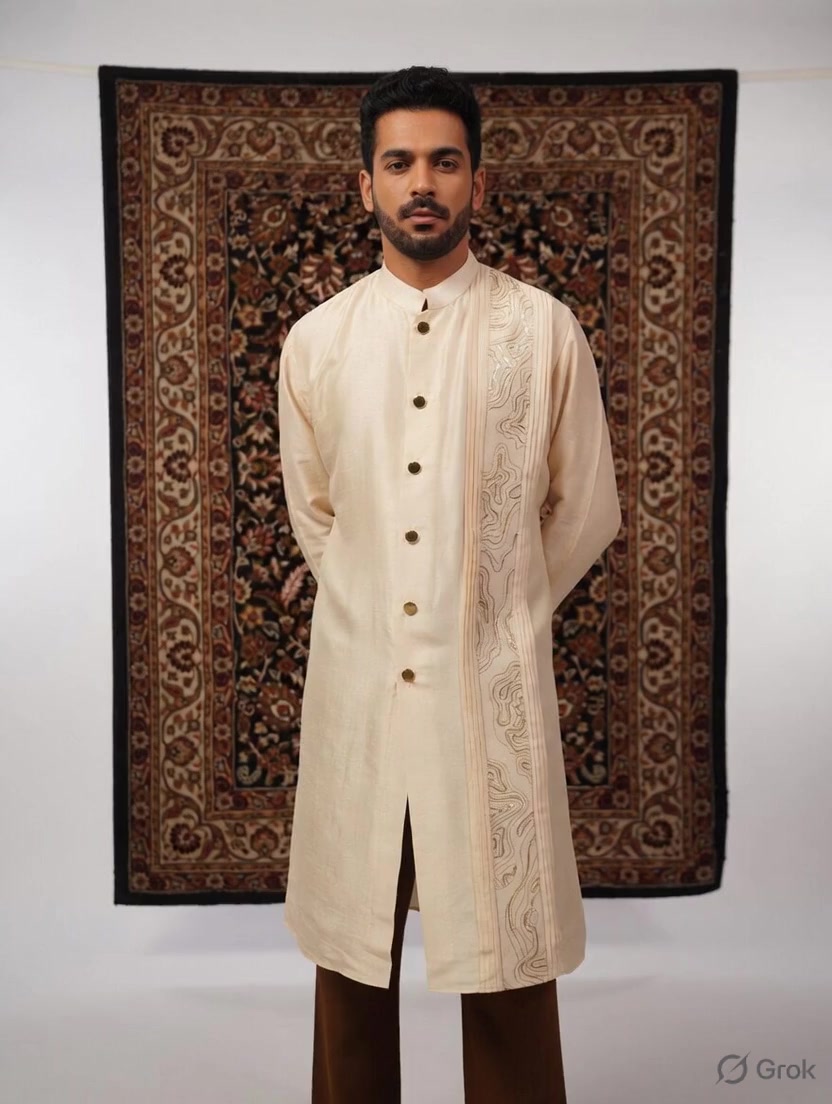 Beige Embroidered Kurta