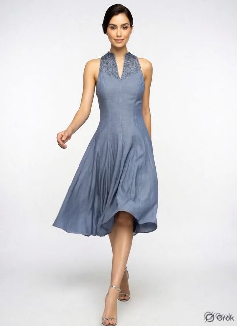 Grey Beads Embroidered Panel Dress