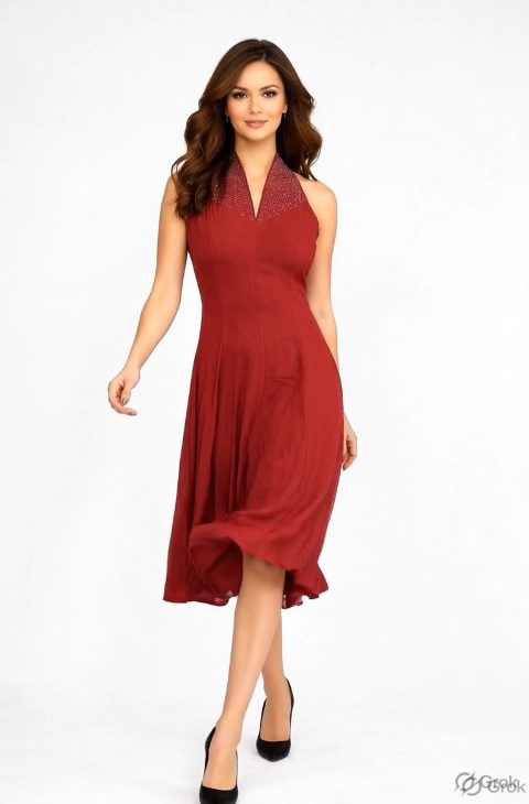 Maroon Beads Embroiderd Pannel Dress
