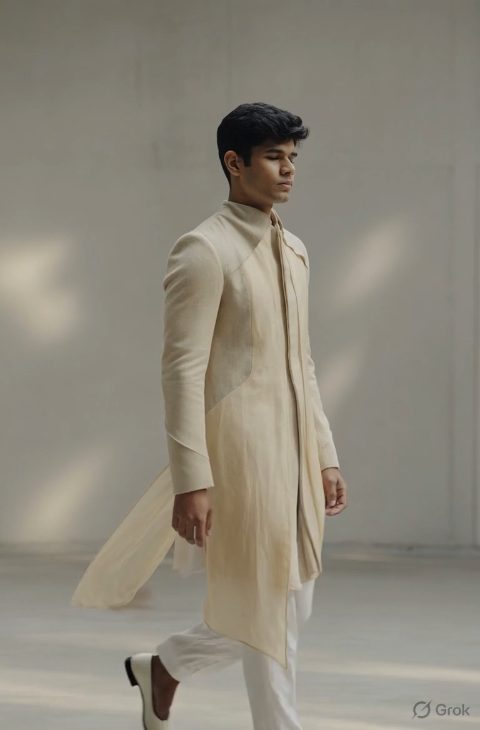 Beige Structured Kurta