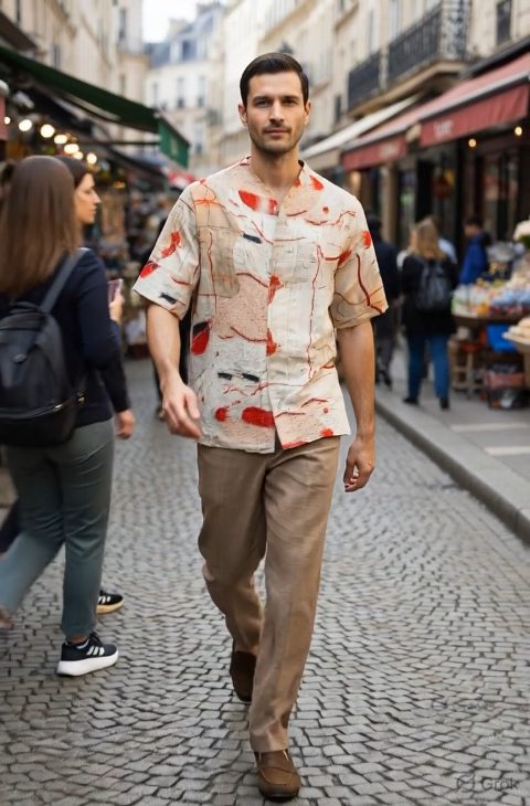 Textile Threads Printed Baseball Coller Shirt