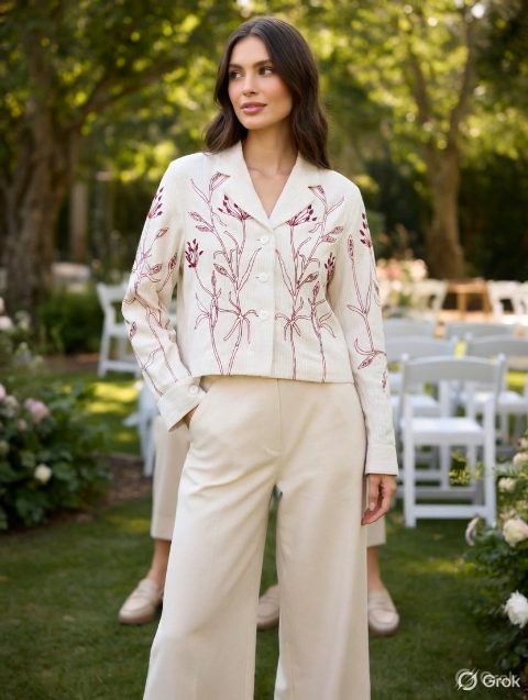 Red Embroidered Crop shirt