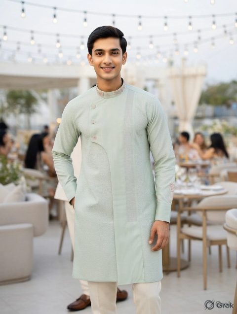 Green Metal Embroidered Kurta