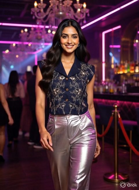 Dark Blue Embroidered Crop top