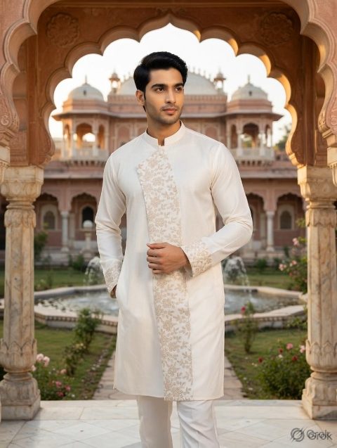 Off-white Constructed Silk Kurta