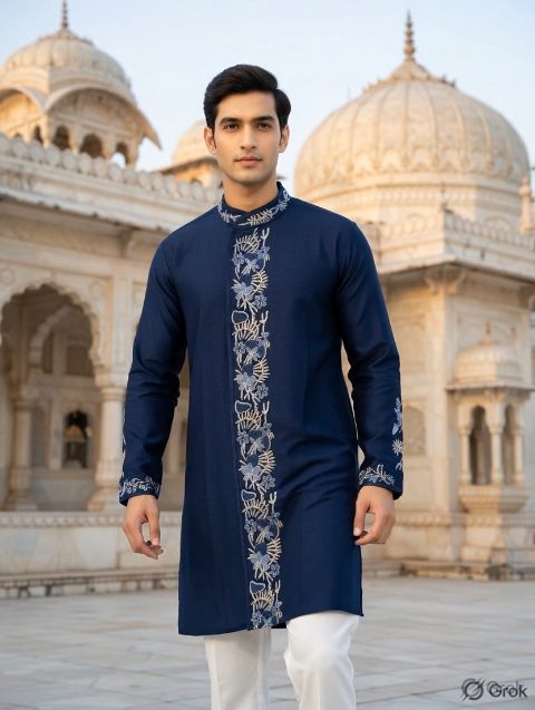Blue Embroidered Kurta