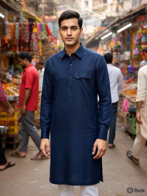 Blue Constructed Silk Kurta