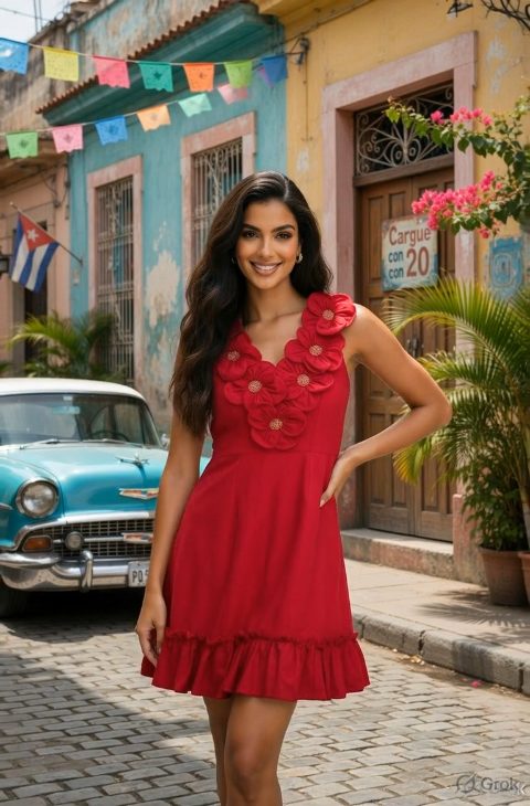 Maroon Flower Embroidered Dress