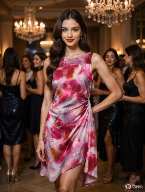 Rose Printed Drape Dress