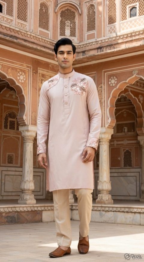Baby Pink Embroidered Kurta