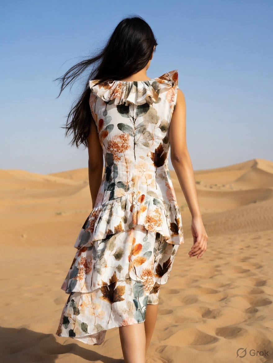 Eco Printed Frilled Layers Dress 2