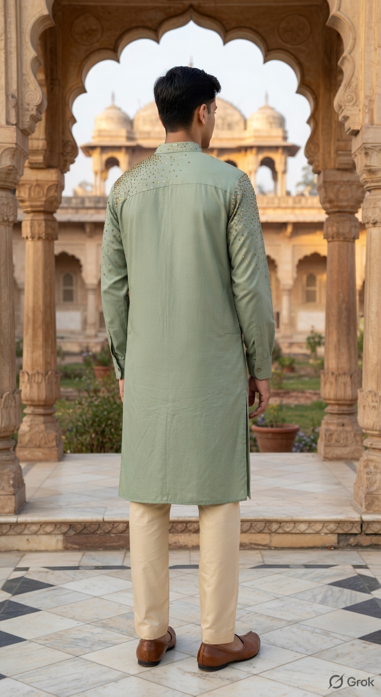Green Metal Embroidered Kurta 2