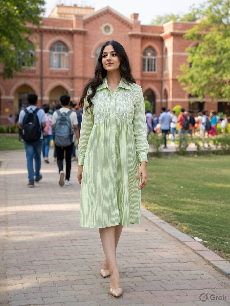 Pink Stripes Gathered Long Dress 6