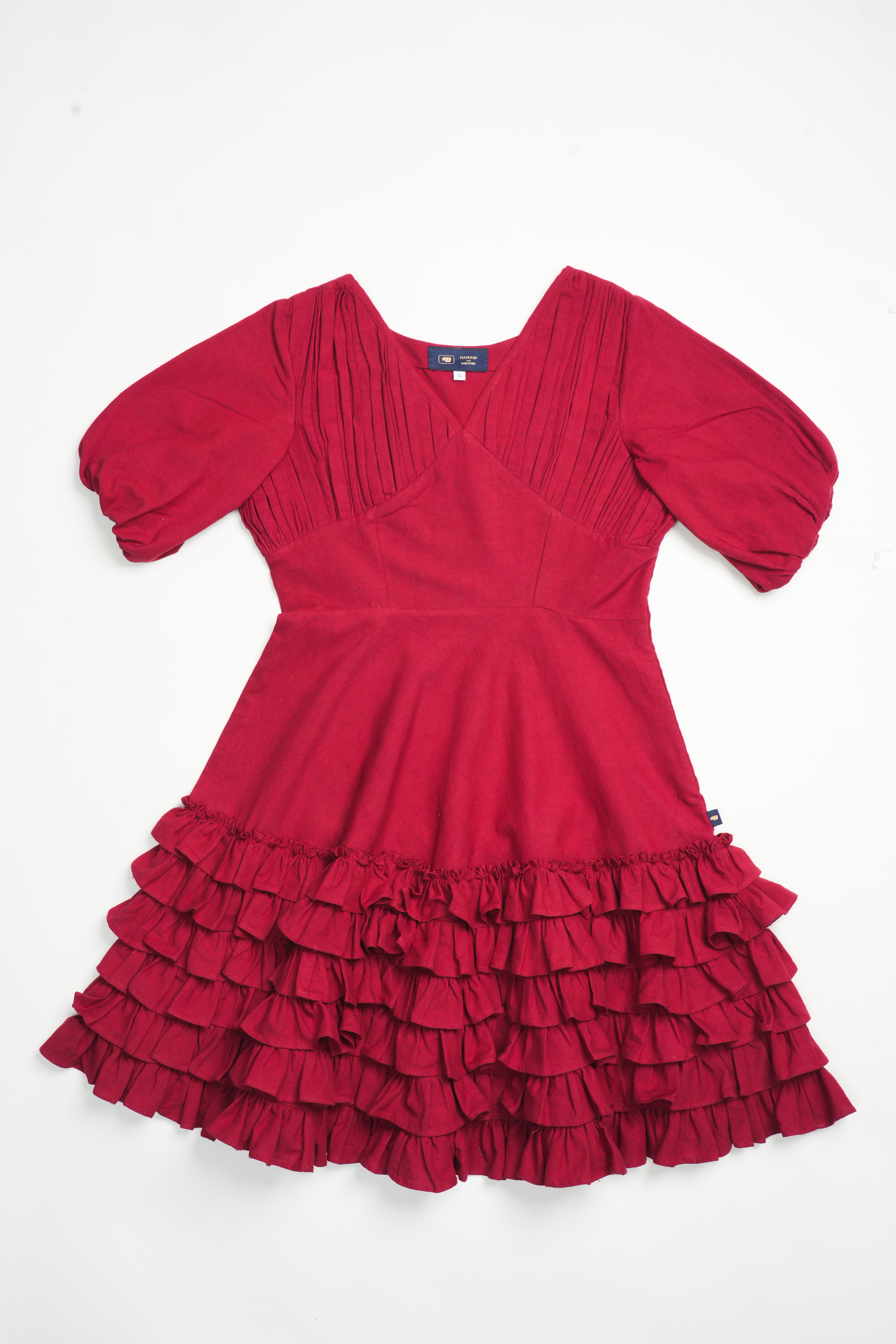 Maroon Frill Flared Dress - cloth image 1