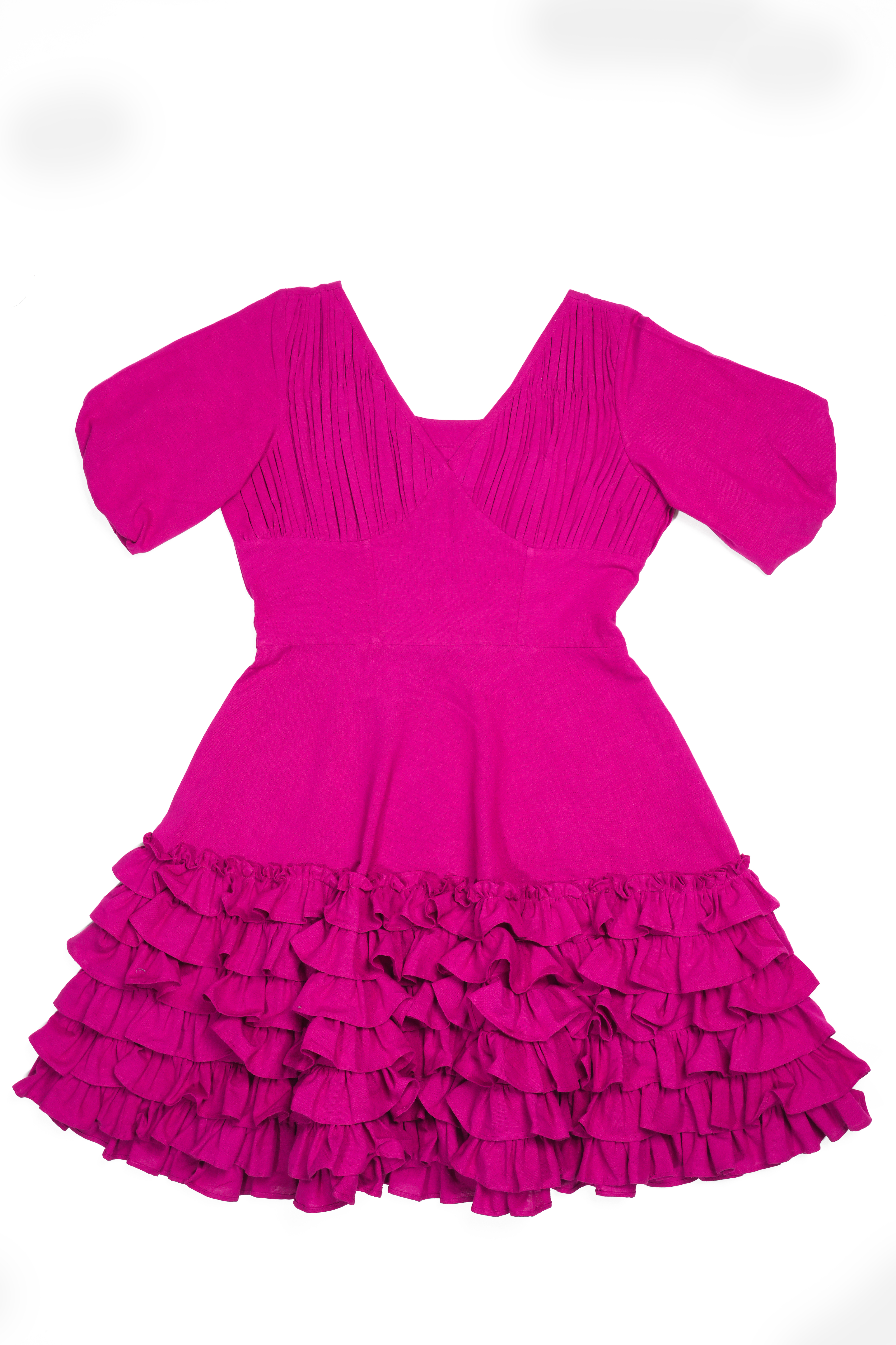 Pink Ruffled Flared Dress - cloth image 1