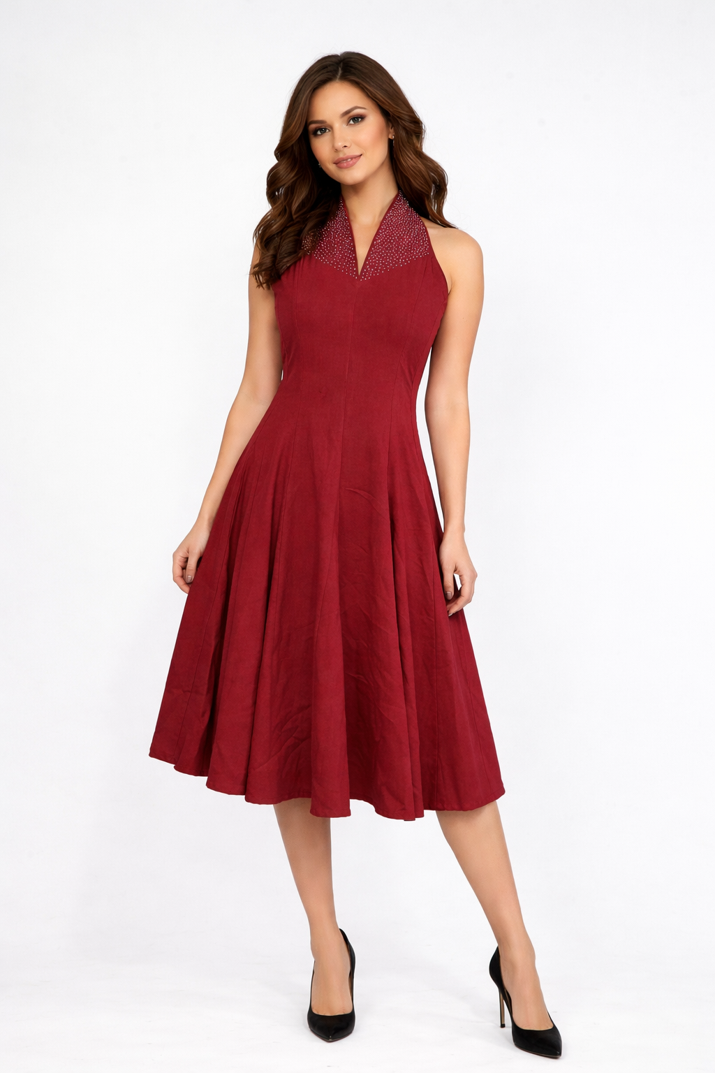 Maroon Beads Embroiderd Pannel Dress