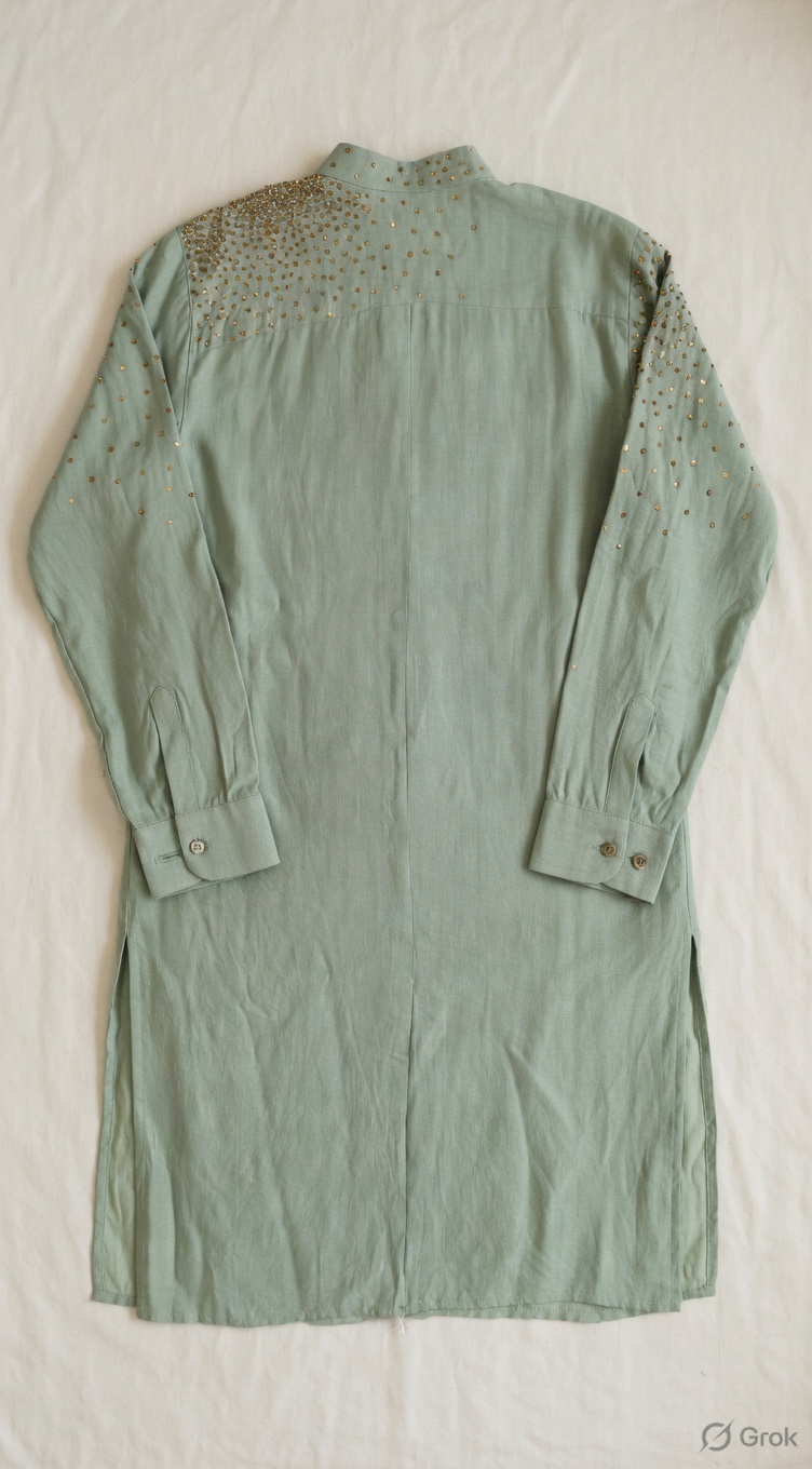 Green Metal Embroidered Kurta - cloth image 2