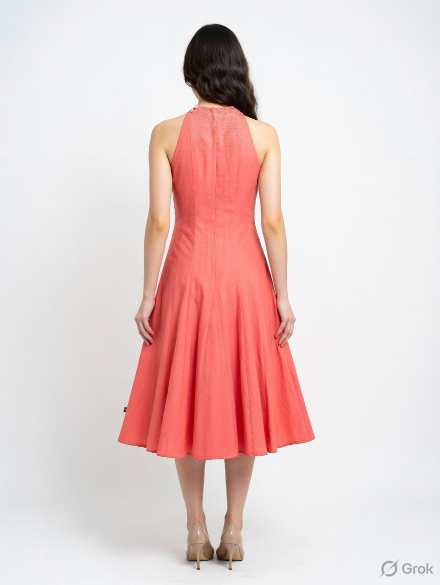 Rust Beads Halter Neck Dress 2