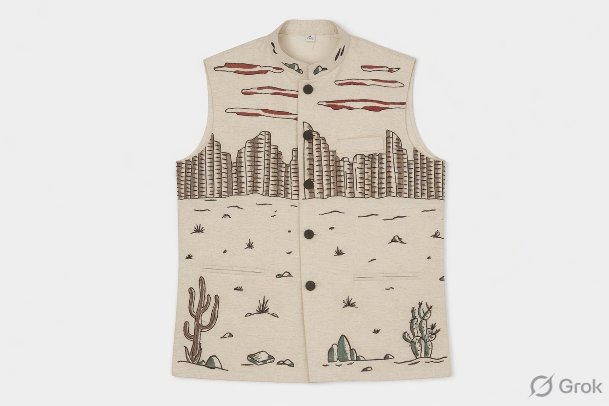 Cow Boy Embroidery Waistcoat - cloth image 1