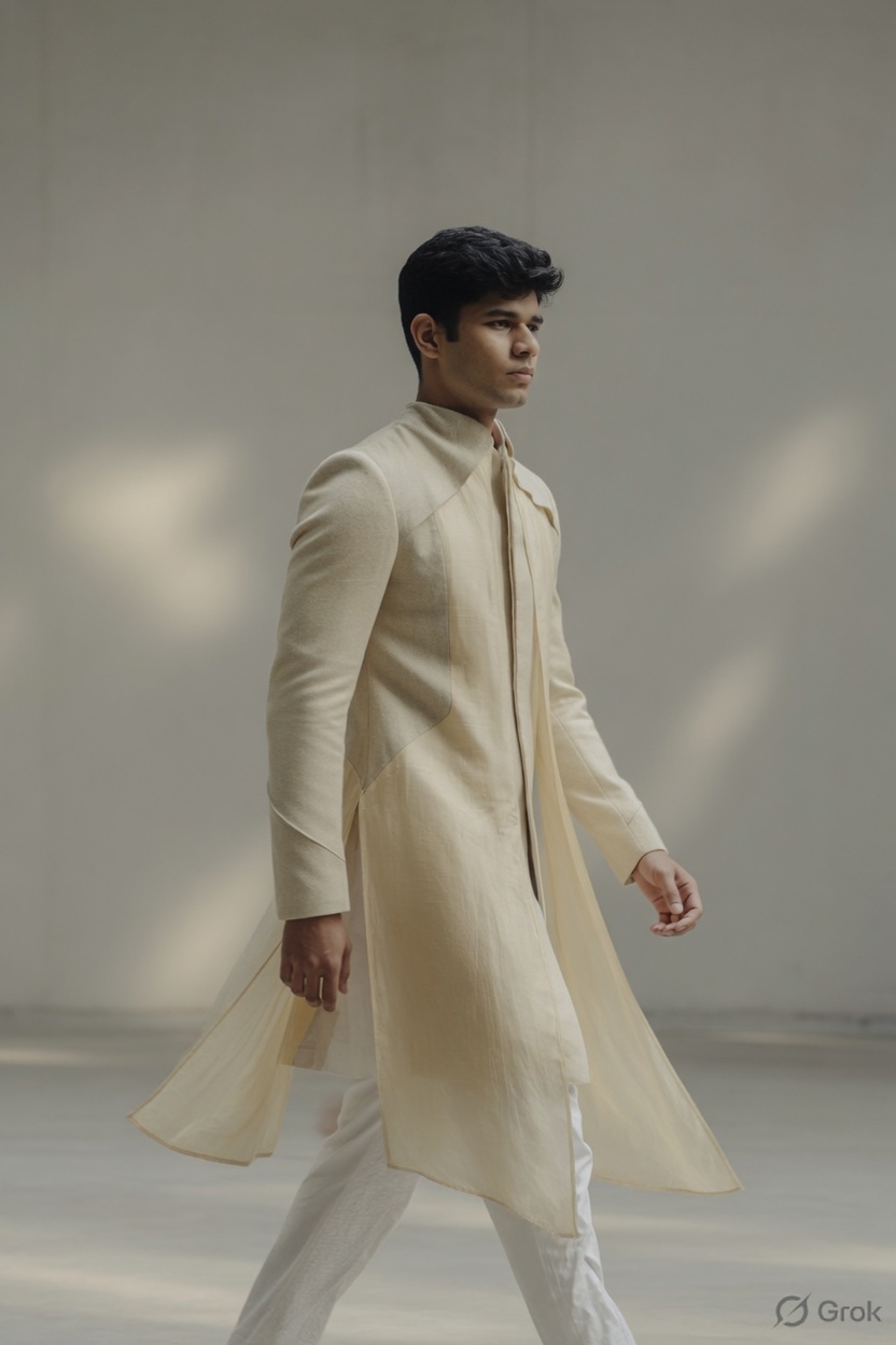 Beige Structured Kurta