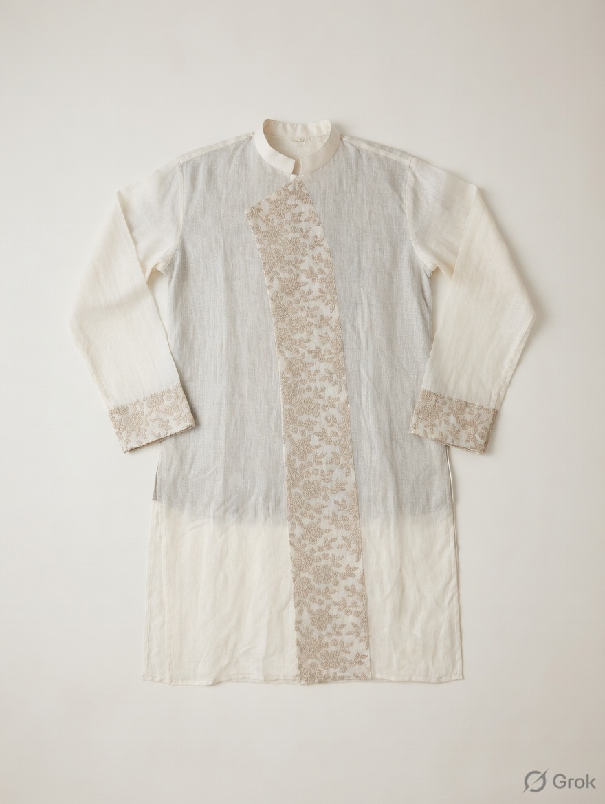 Off-white Constructed Silk Kurta - cloth image 1