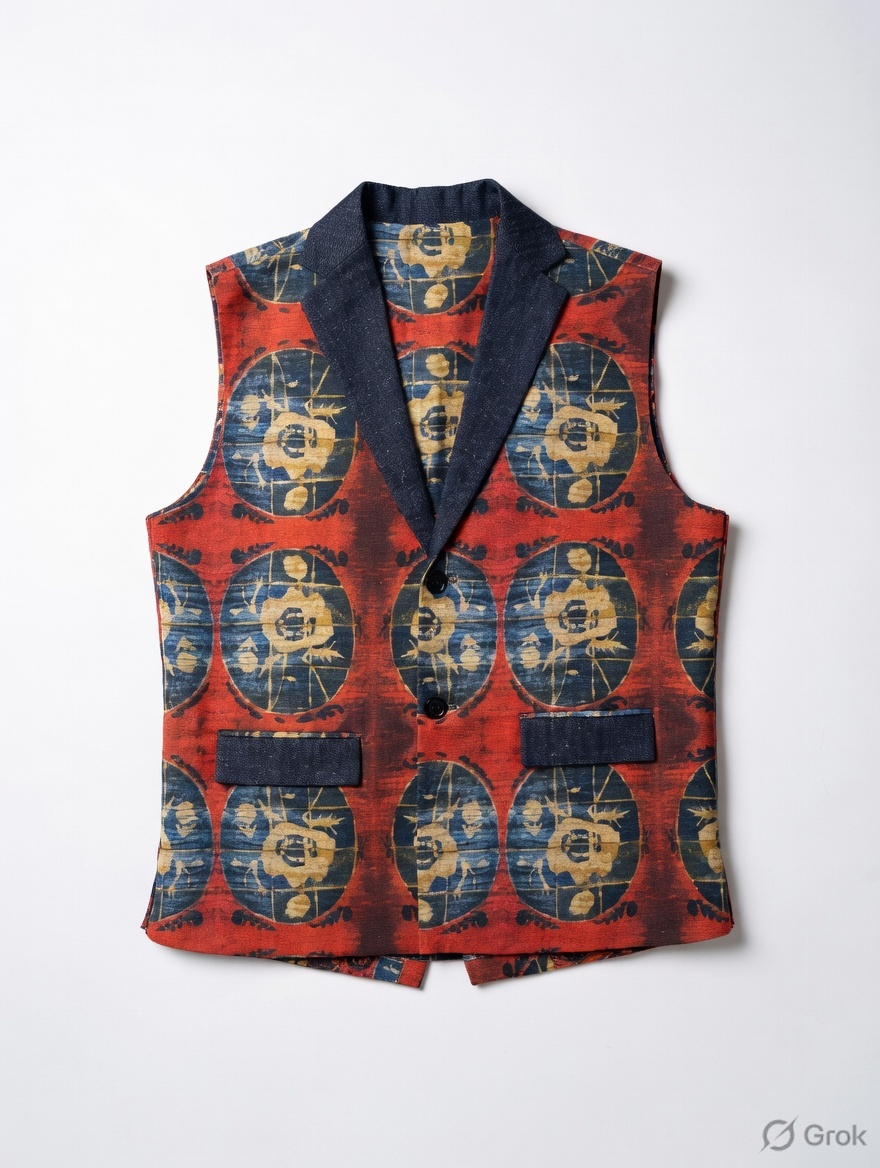 Red oval Printed Waistcoat - cloth image 1
