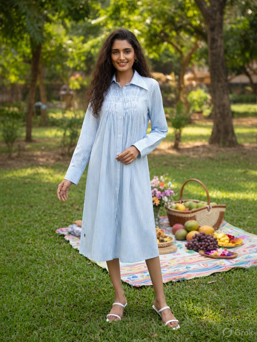 Pink Stripes Gathered Long Dress 4