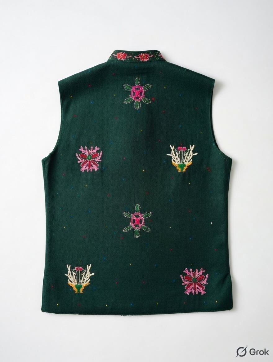 Green Butta Embroidered Waistcoat - cloth image 2