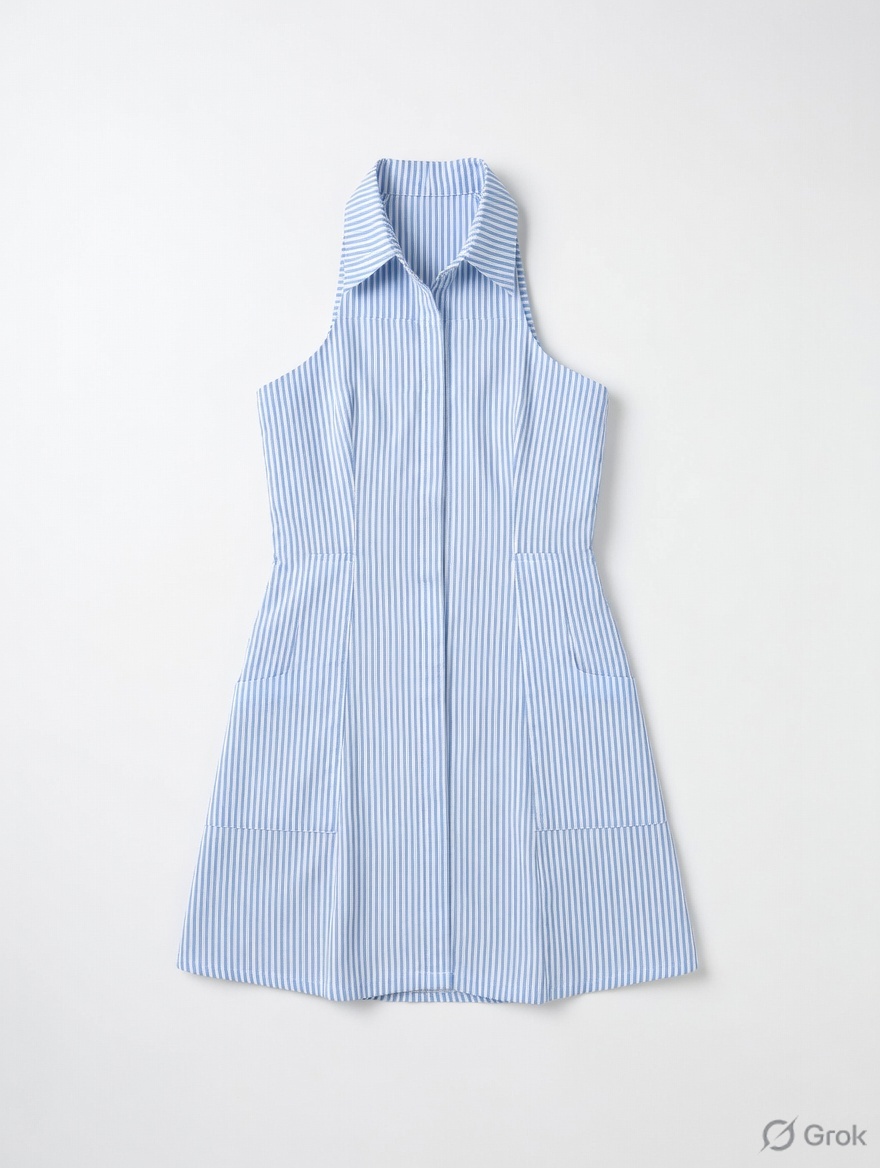 Blue Stripes Halter Neck Dress - cloth image 2