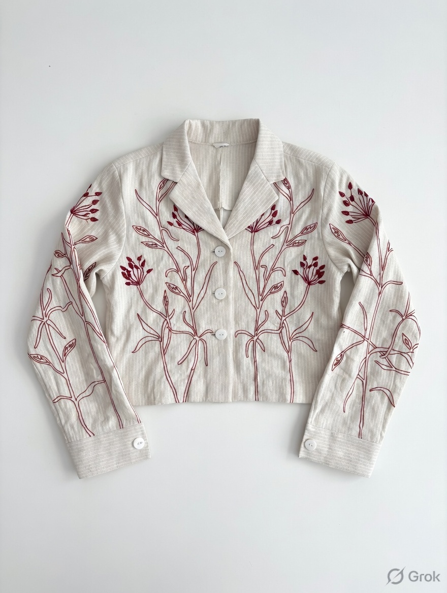 Red Embroidered Crop shirt - cloth image 1