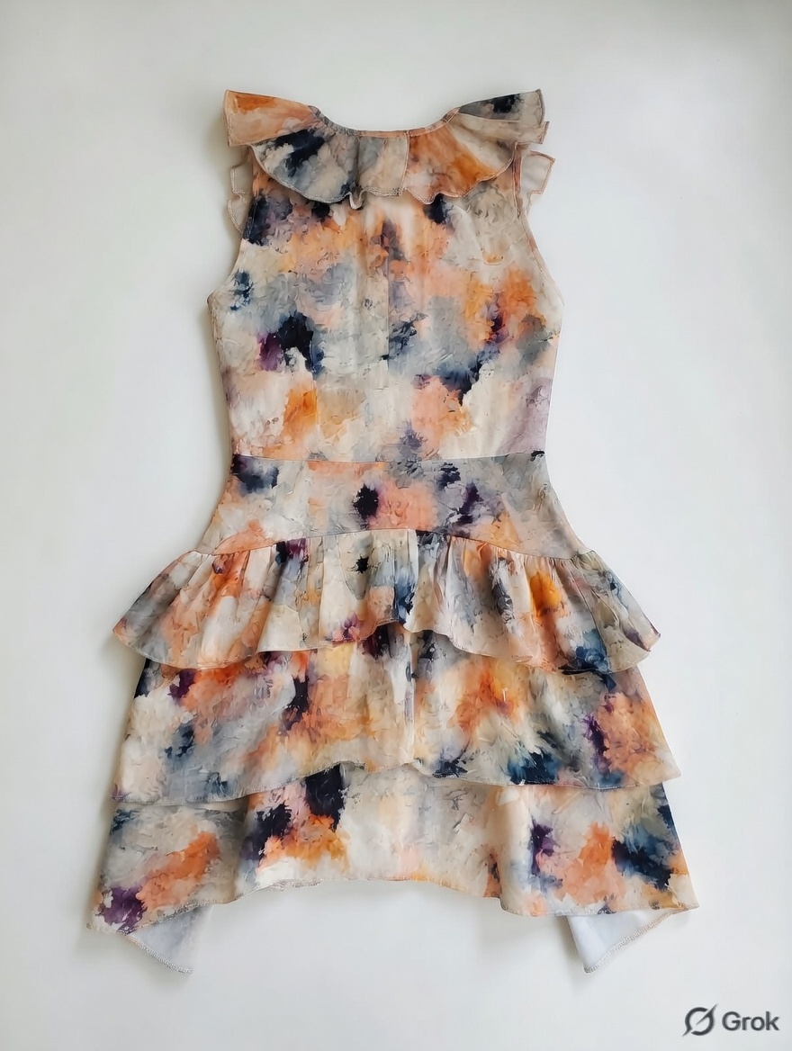 Brush Stroke Printed Frilled Layers Dress - cloth image 1