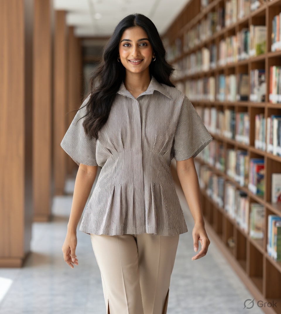 Brown Stripes Pleated Top