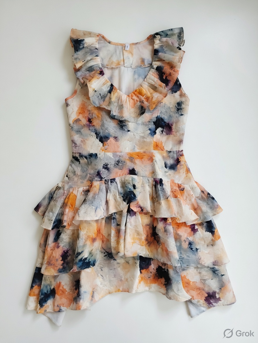 Brush Stroke Printed Frilled Layers Dress 2