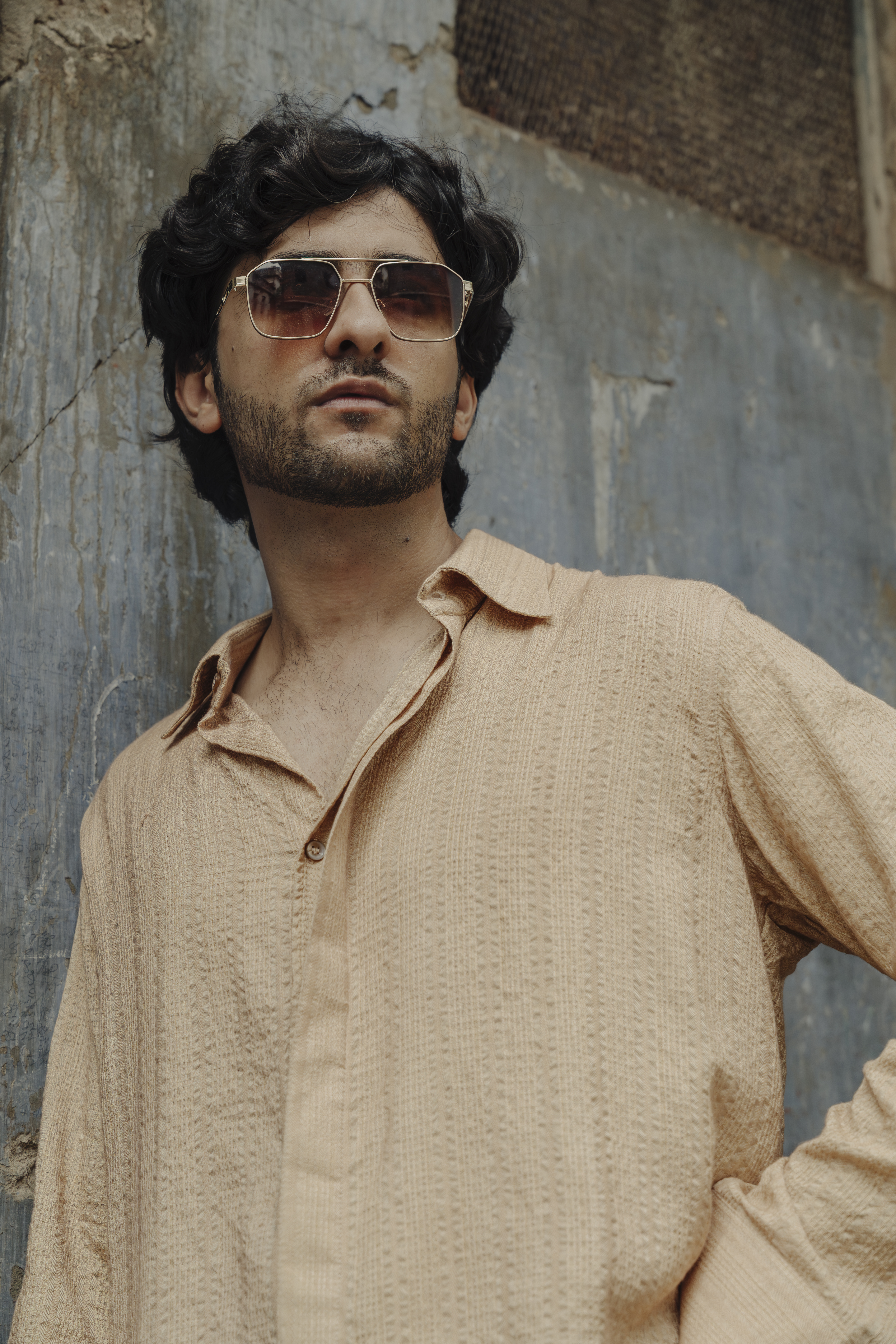 camel Silk Stripes Men Shirt
