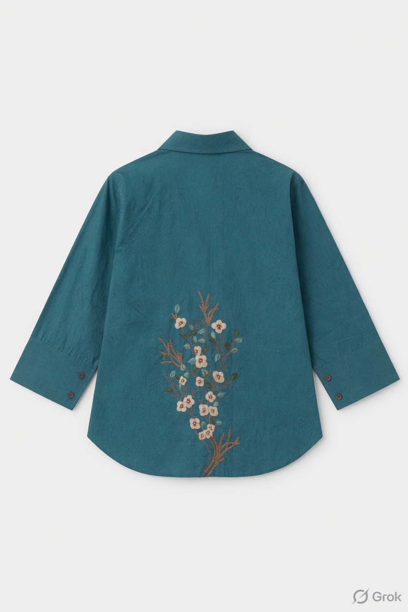 Teal Cherry Blossom Shirt - cloth image 2