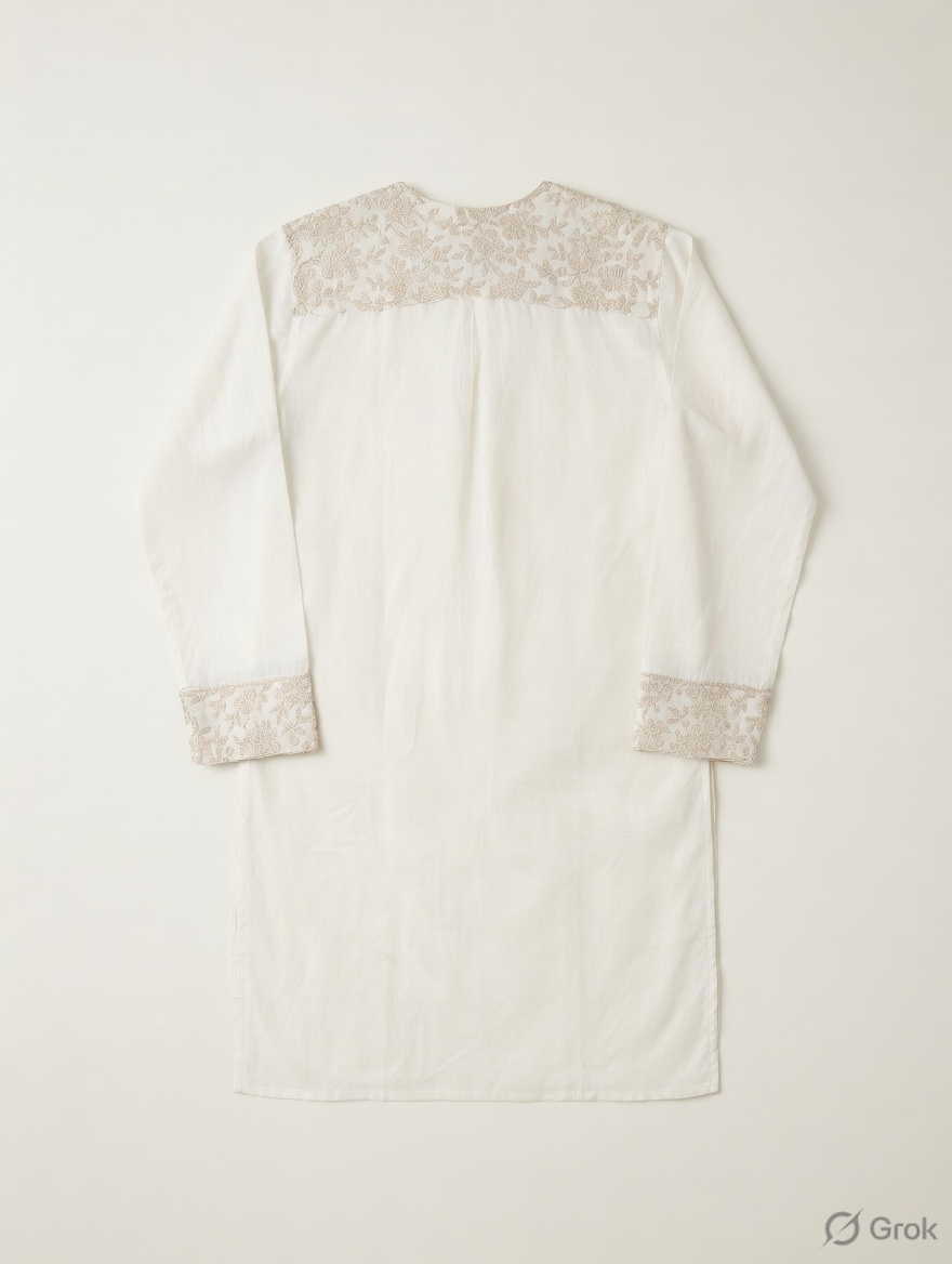 Off-white Constructed Silk Kurta - cloth image 2