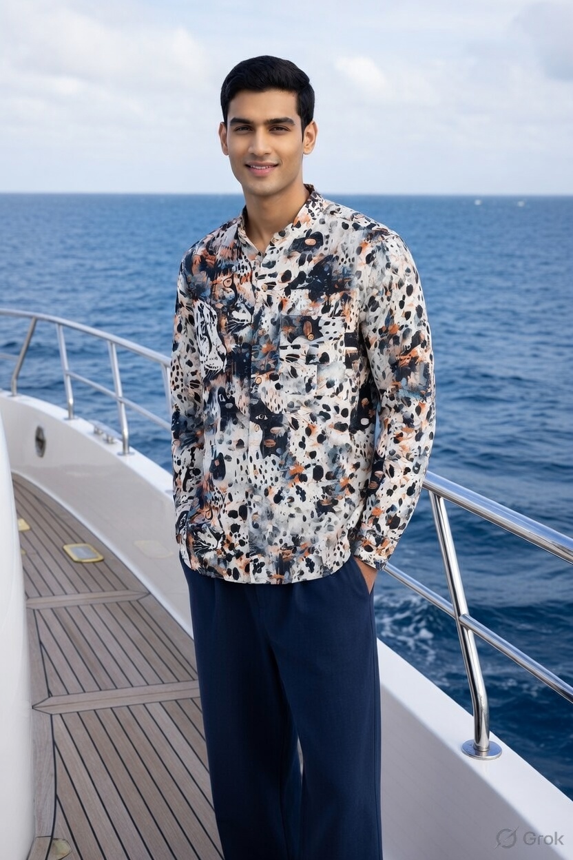 Indigo Leopard Stand Collar Shirt 2