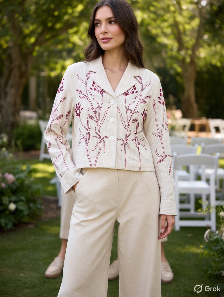 Red Embroidered Crop shirt