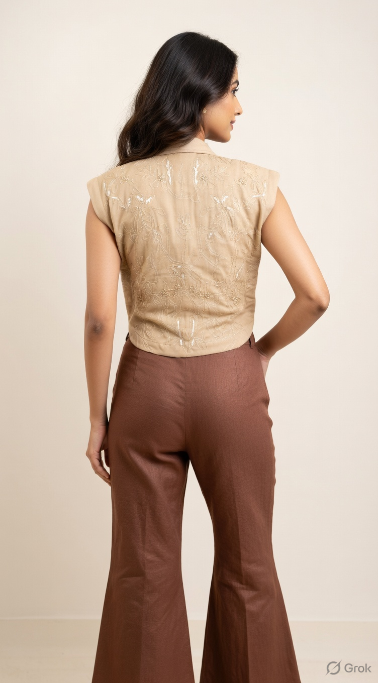 Camel Golden Pitta Embroidered Crop Shirt 2