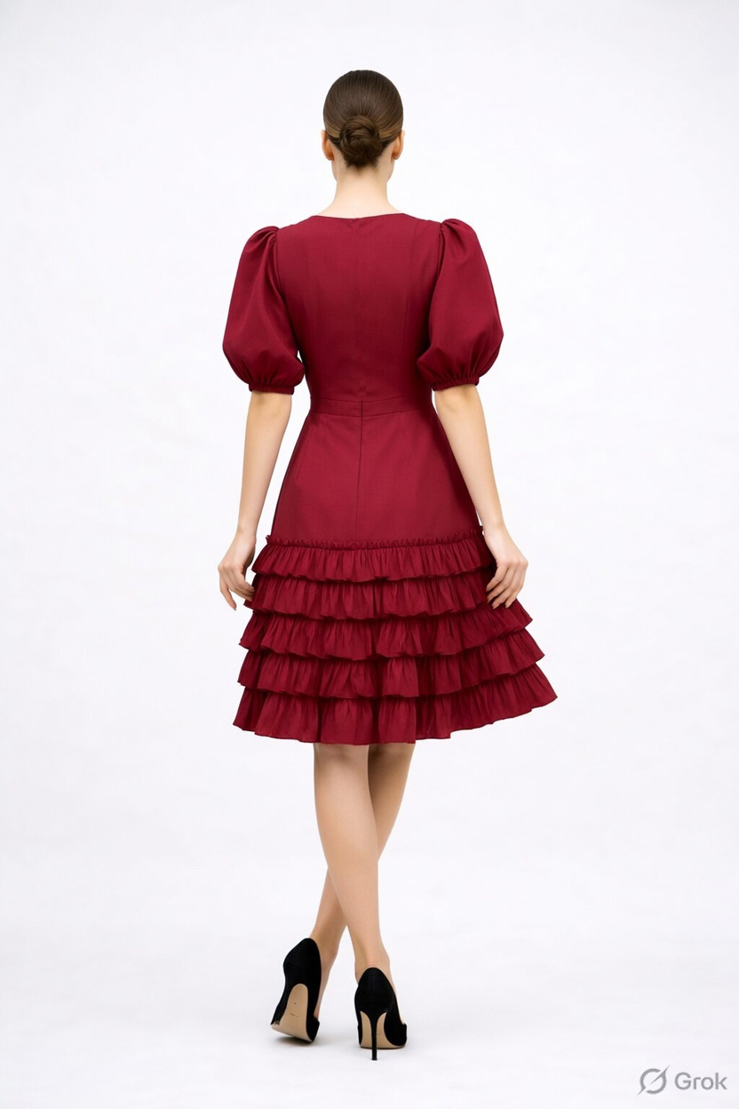 Maroon Frill Flared Dress 2