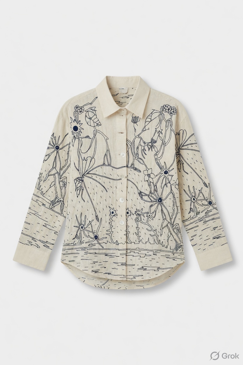 Blue Line Embroidered Shirt - cloth image 1