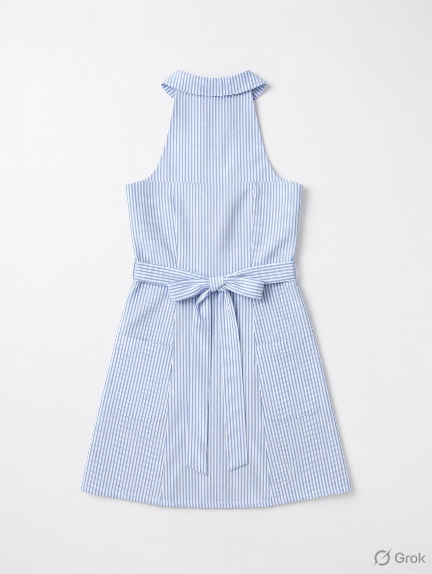 Blue Stripes Halter Neck Dress - cloth image 1