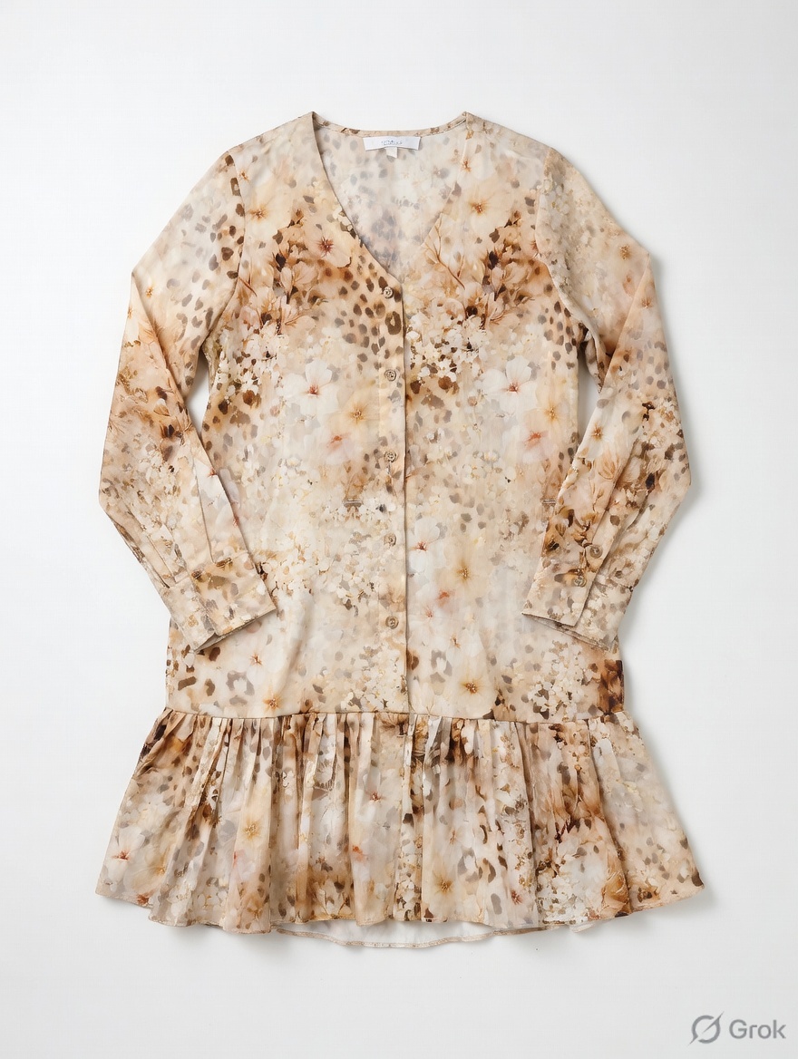 Leopard Floral Bottom Frilled Dress - cloth image 1