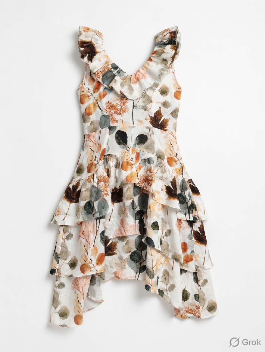 Eco Printed Frilled Layers Dress - cloth image 2