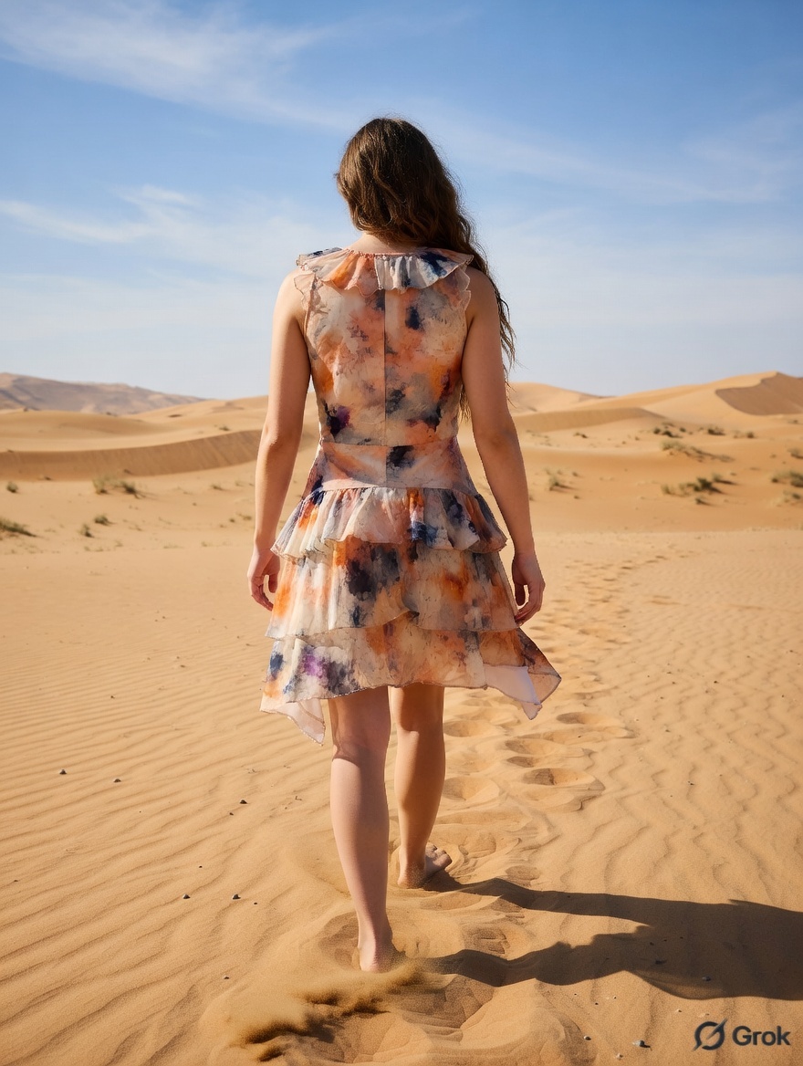 Brush Stroke Printed Frilled Layers Dress - cloth image 2